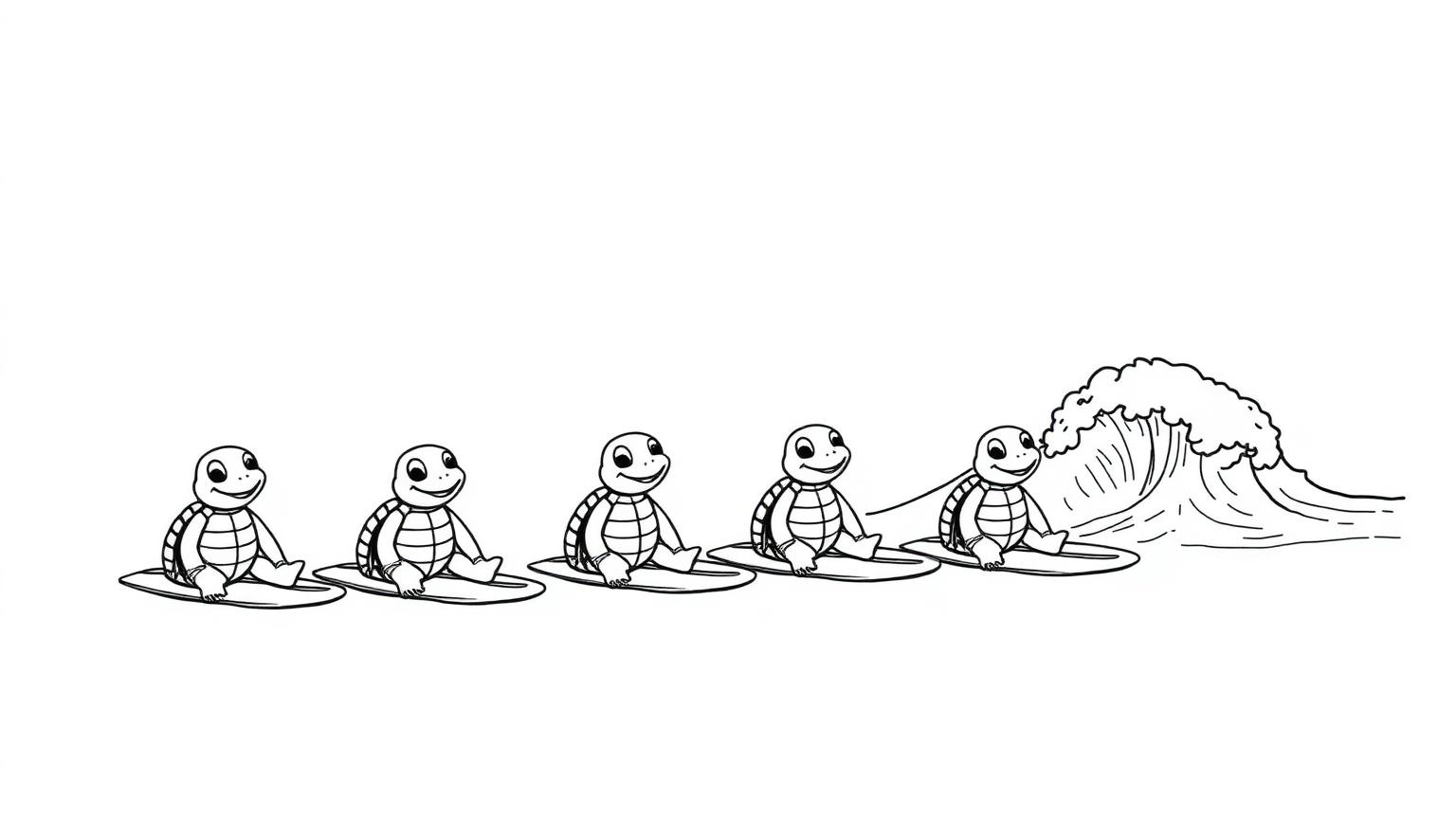 A friendly, orderly lineup: surfers taking turns, sharing the peak.
