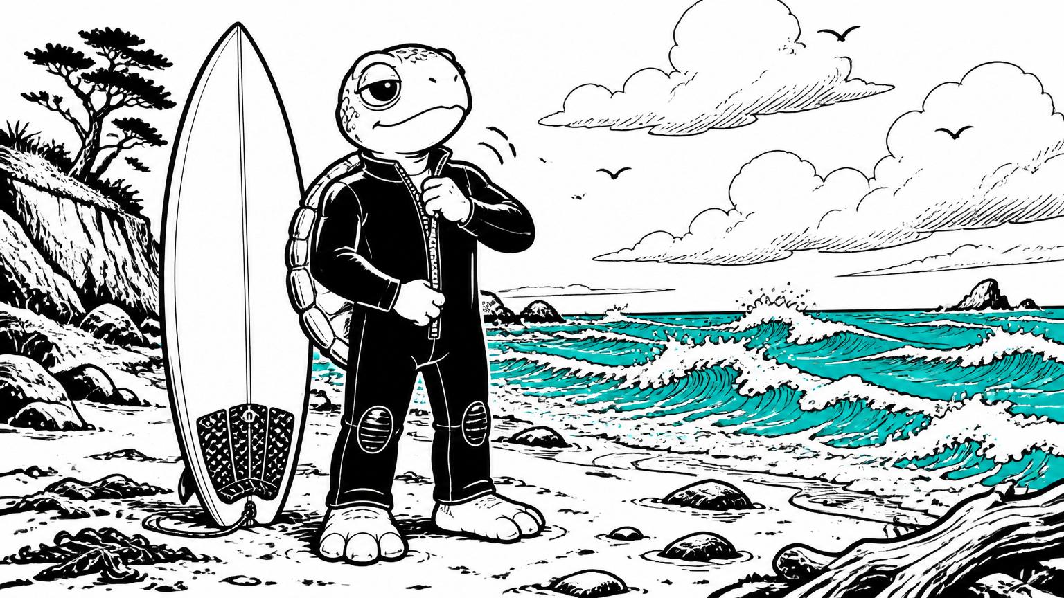 A surfer in a wetsuit, warm and ready in cool water.