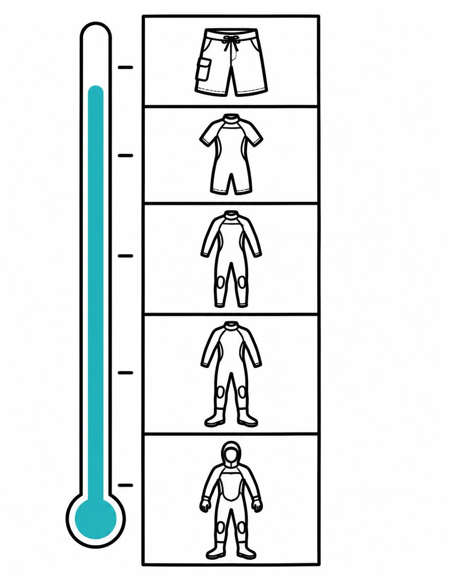 Water temperature to wetsuit: a quick reference ladder.