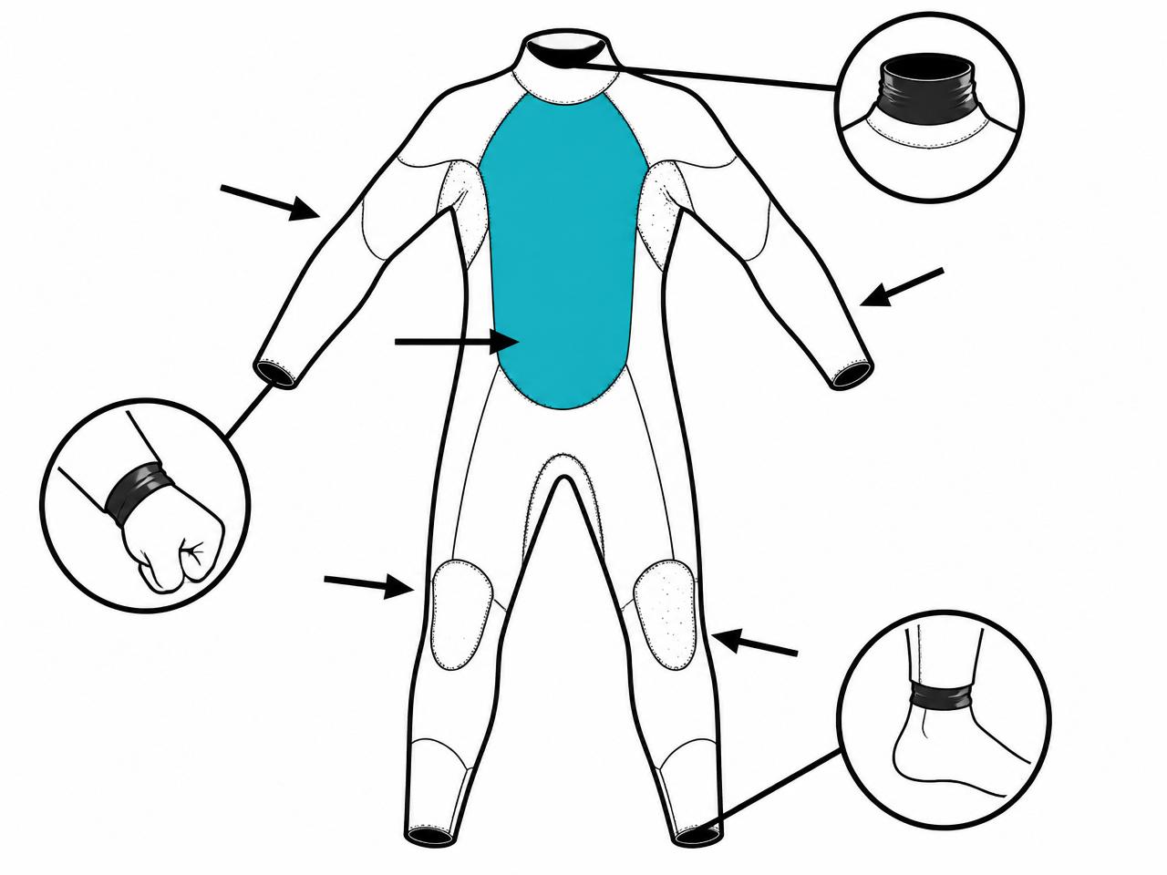 How wetsuit numbers map to your body: core thickness / limb thickness.
